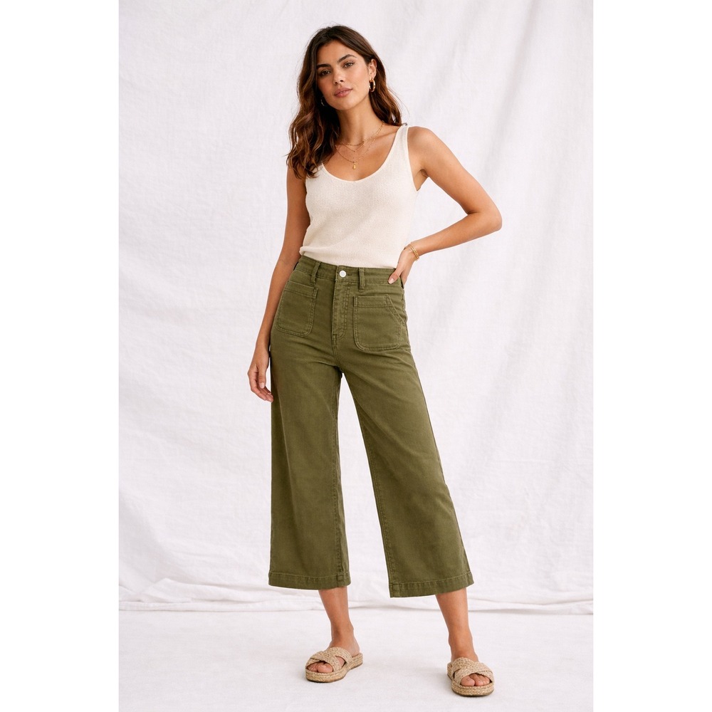 Blue By Artemis Mila Wide Leg Cropped Life & Stretch Pant Size 8 Olive NWT